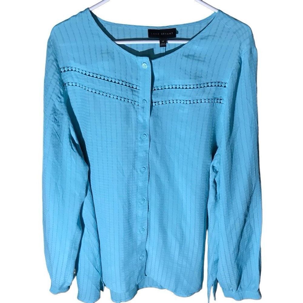 Lane Bryant Sz 18 Blue button down Blouse new with tags no gap at bust